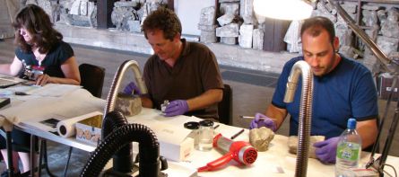 Students Deborah Ault, Ian Nurock and Guy Arzi at work