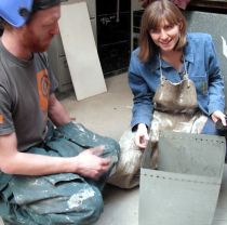 First year sculpture student working in metal workshop
