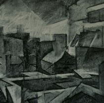 red building from holywell   willow charcoal 