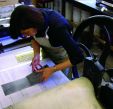 Student at work in print room