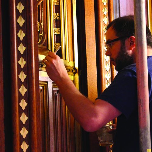 Oil gilding in the Sovereign's Robing Room at the Palace of Westminster.