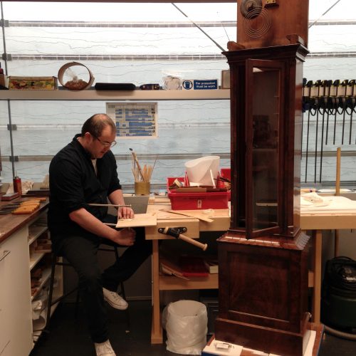 Carrying out veneer replacements on a long case clock